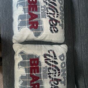 2 matching Plaid Bear Decorative throw Pillows 16x16 like new condition